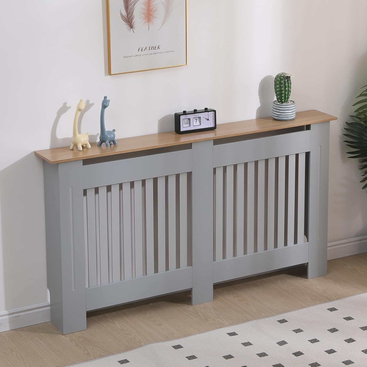 Large Grey Radiator Cover Modern Slatted MDF Wood Grill Cabinet 152x82x19cm