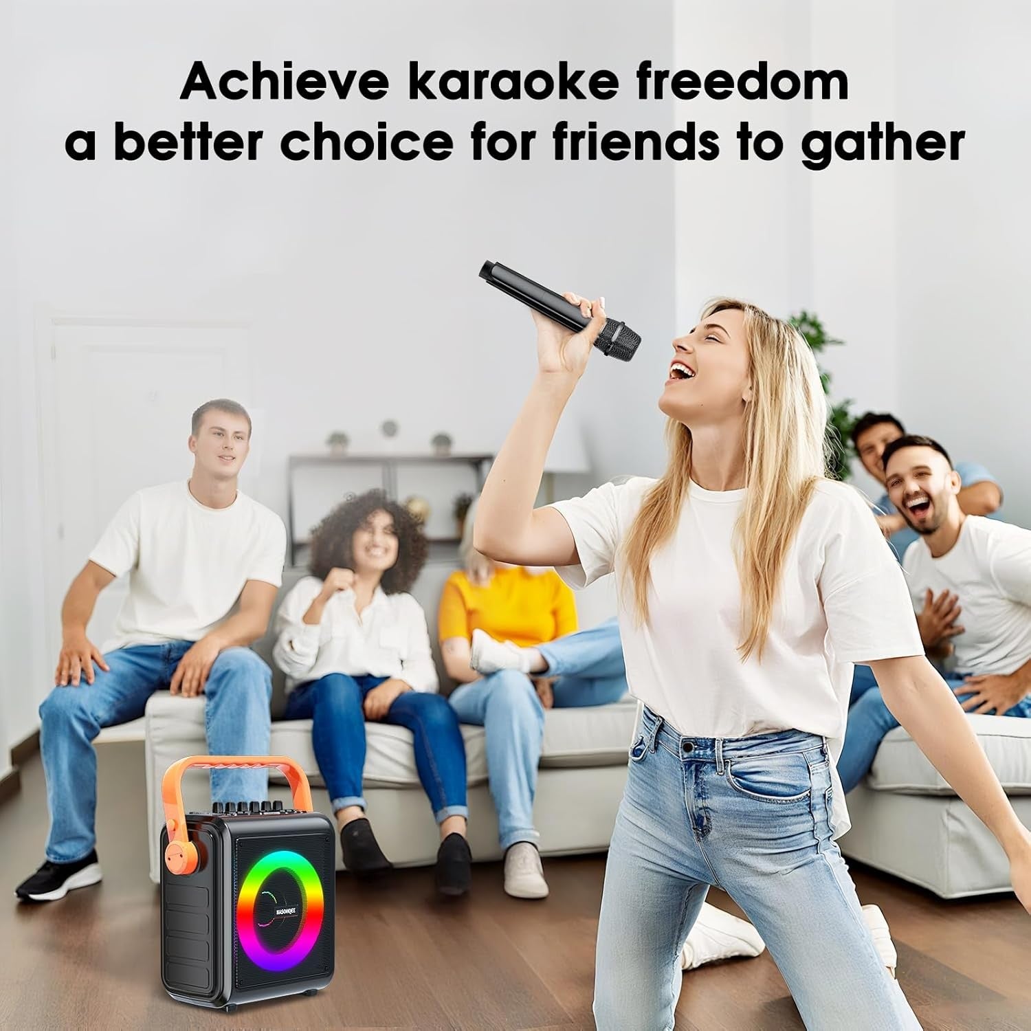 Karaoke Machine with 2 Wireless Mics Bluetooth PA