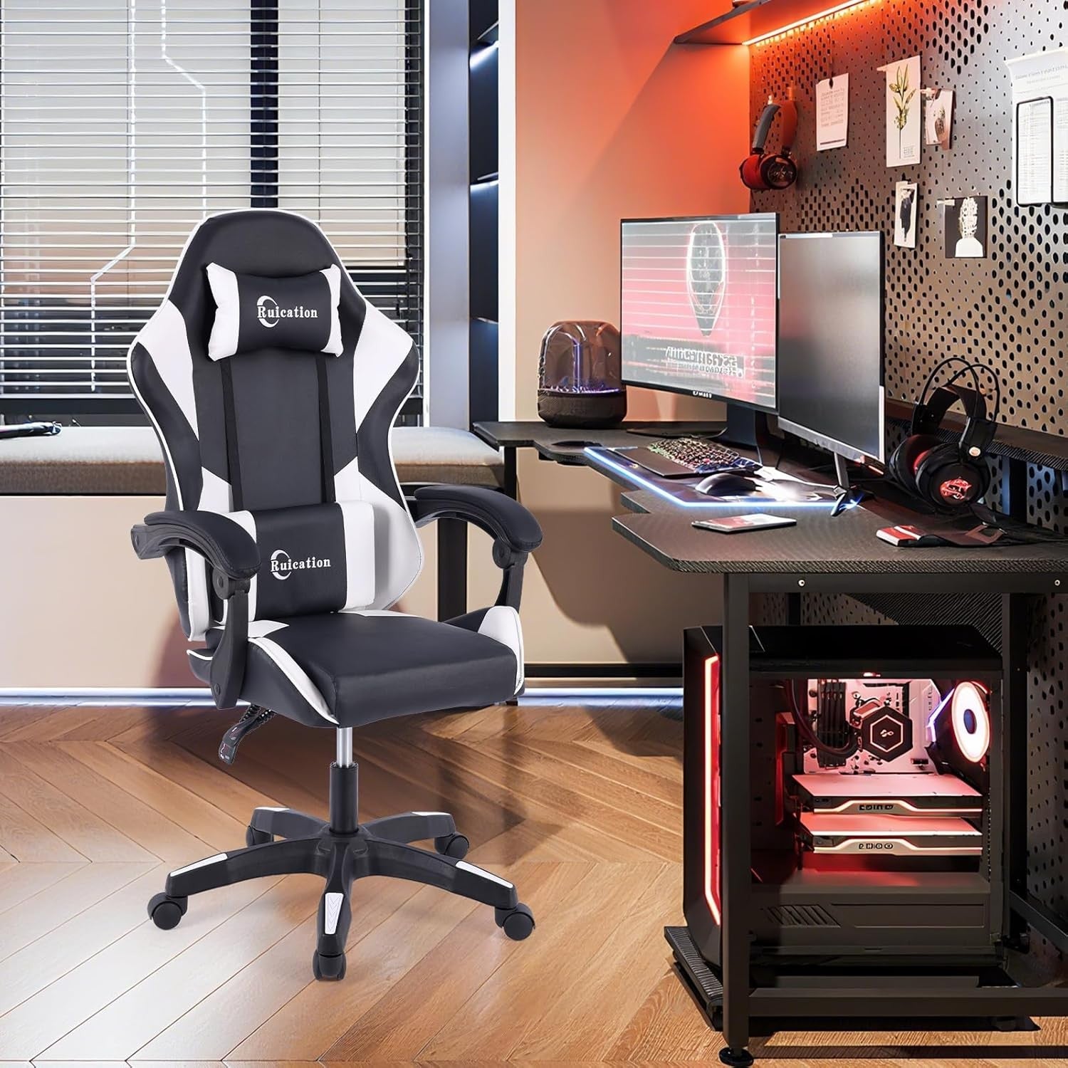 Ergonomic Gaming Chair Reclining Office Desk Chair Lumbar Support White