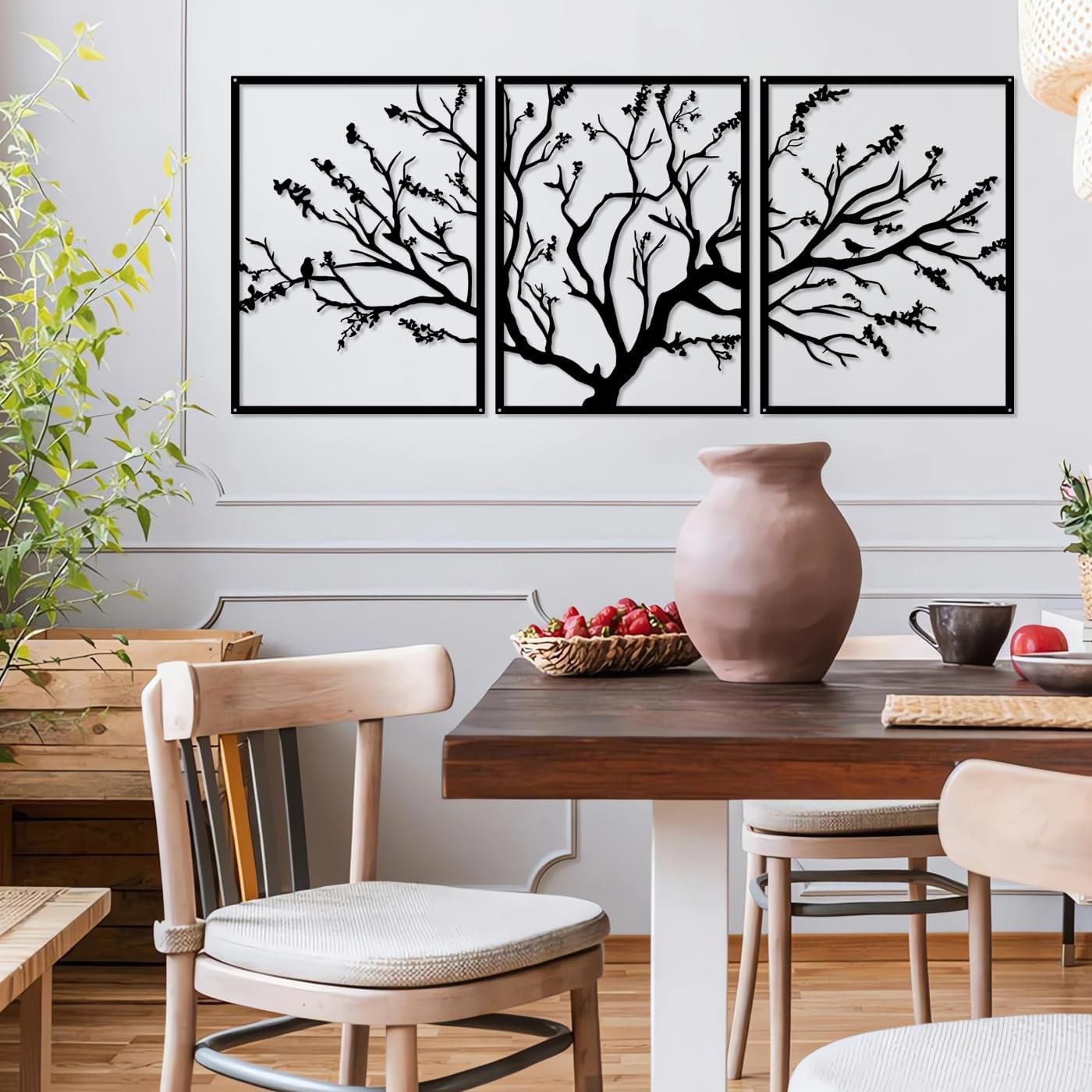 Large Tree of Life Metal Wall Art 3 Panel Modern Decor