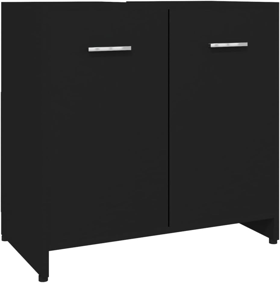Modern Black Bathroom Storage Cabinet 2-Door Sleek Design 60x33x61cm