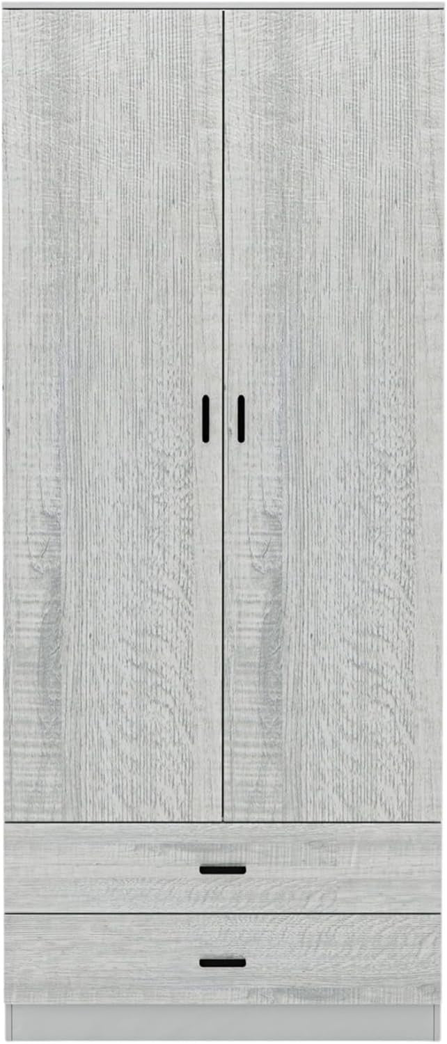 Grey 2 Door Wardrobe With Drawers & Rail | Tall Bedroom Storage Unit