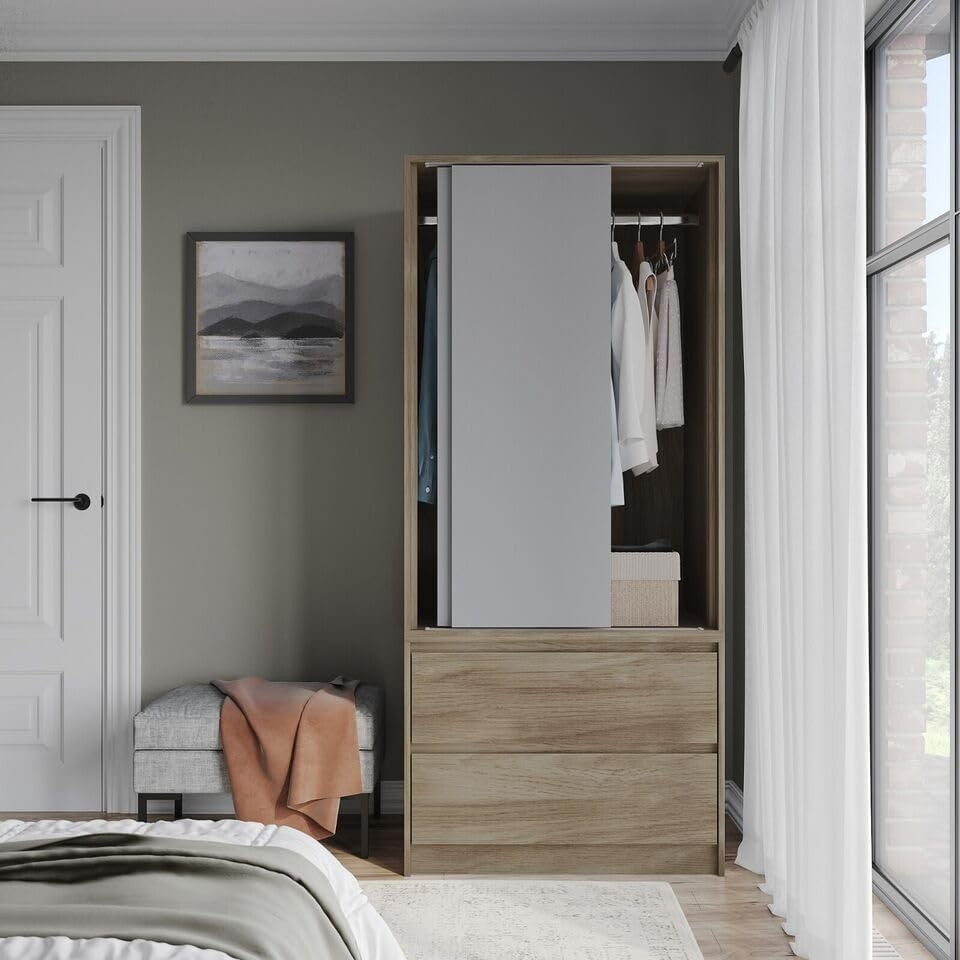 2-Door Sliding Wardrobe with Drawers & Hanging Rail | Modern Bedroom Storage