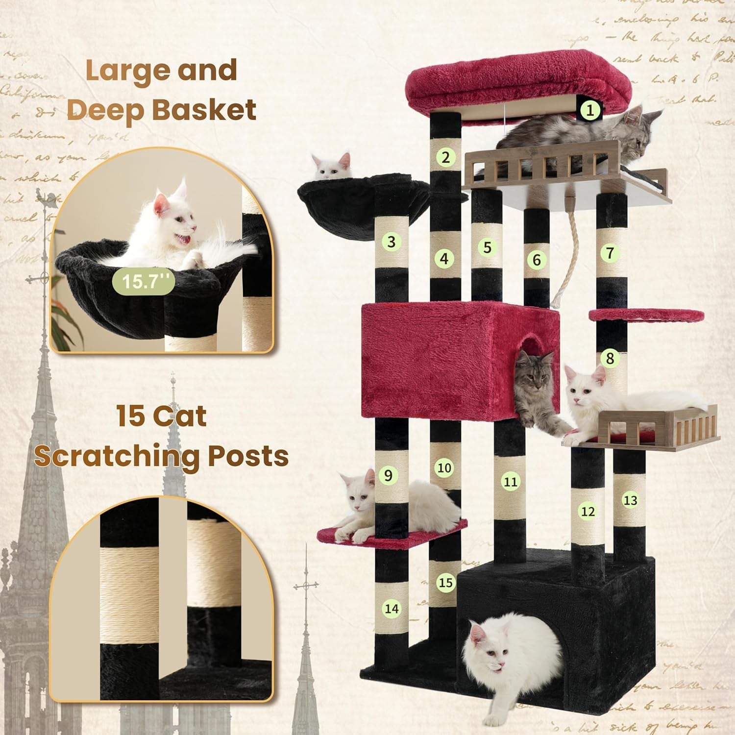 Maine Coon Cat Tree Heavy Duty Tower Large Cats Condo Hammock 15 Posts