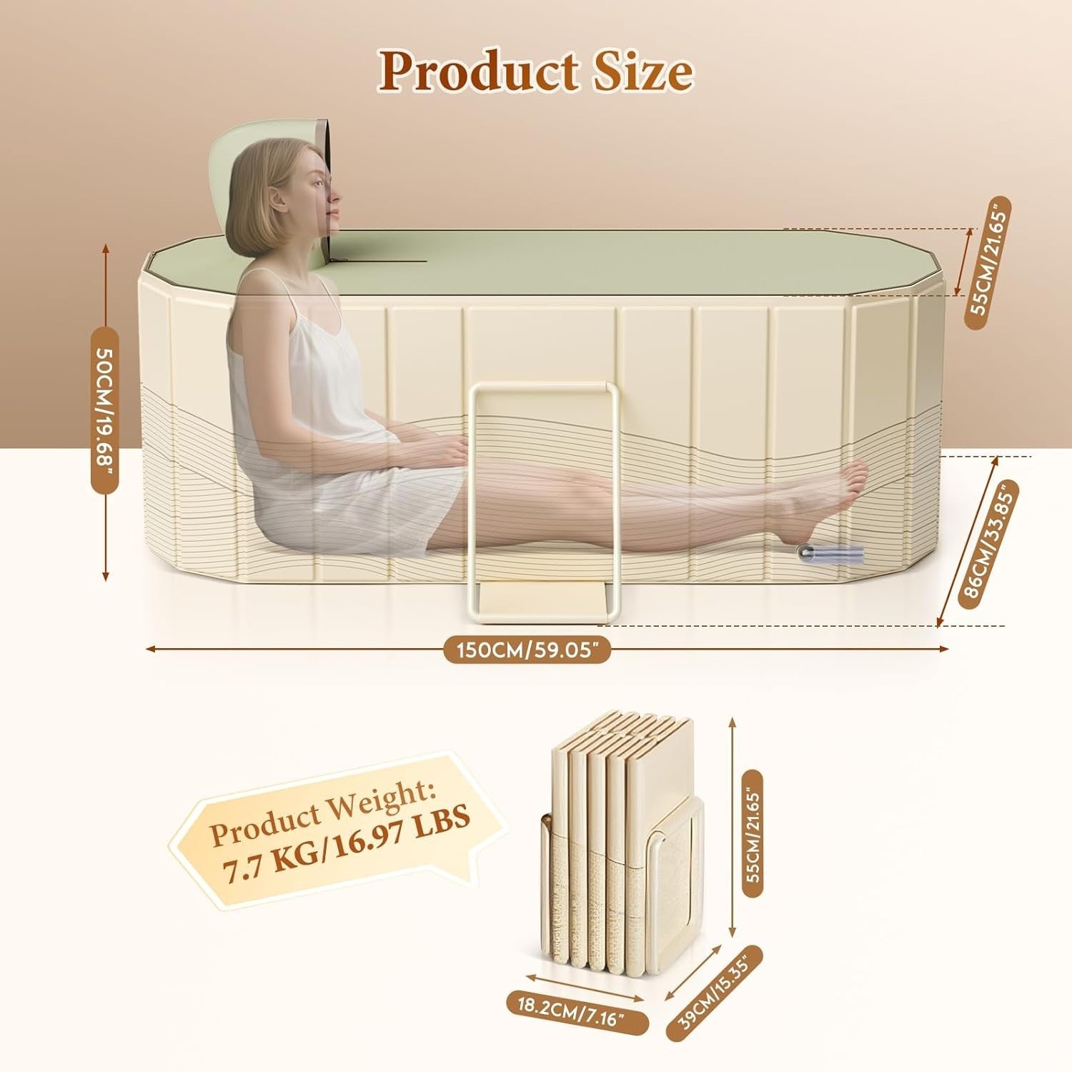 Portable Foldable Bathtub 150x55x50cm with Cover & 2 Drain Pipes | Ice Bath Tub