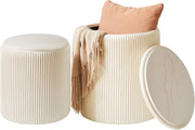 White Velvet Storage Ottoman Set of 2 – Round Vanity Stools & Side Tables