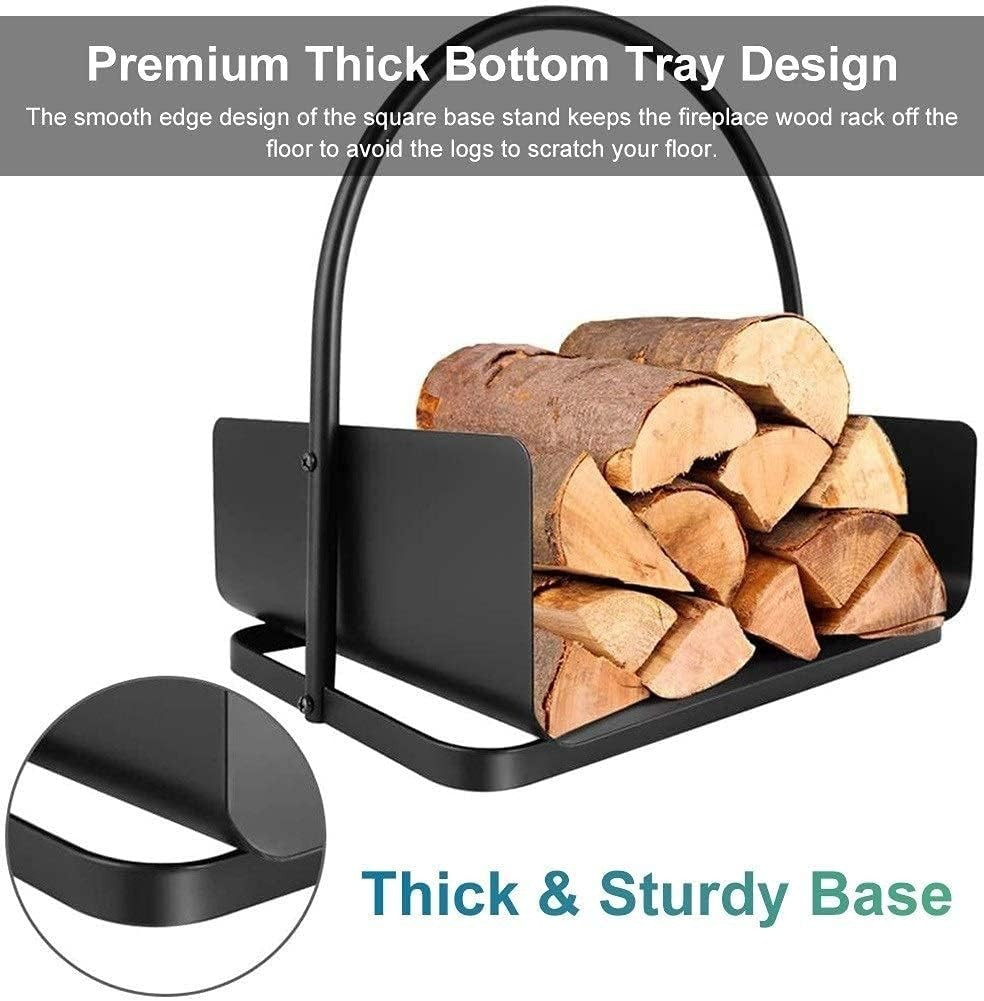Heavy Duty Metal Firewood Log Cradle with Handle, Sturdy & Space-Saving