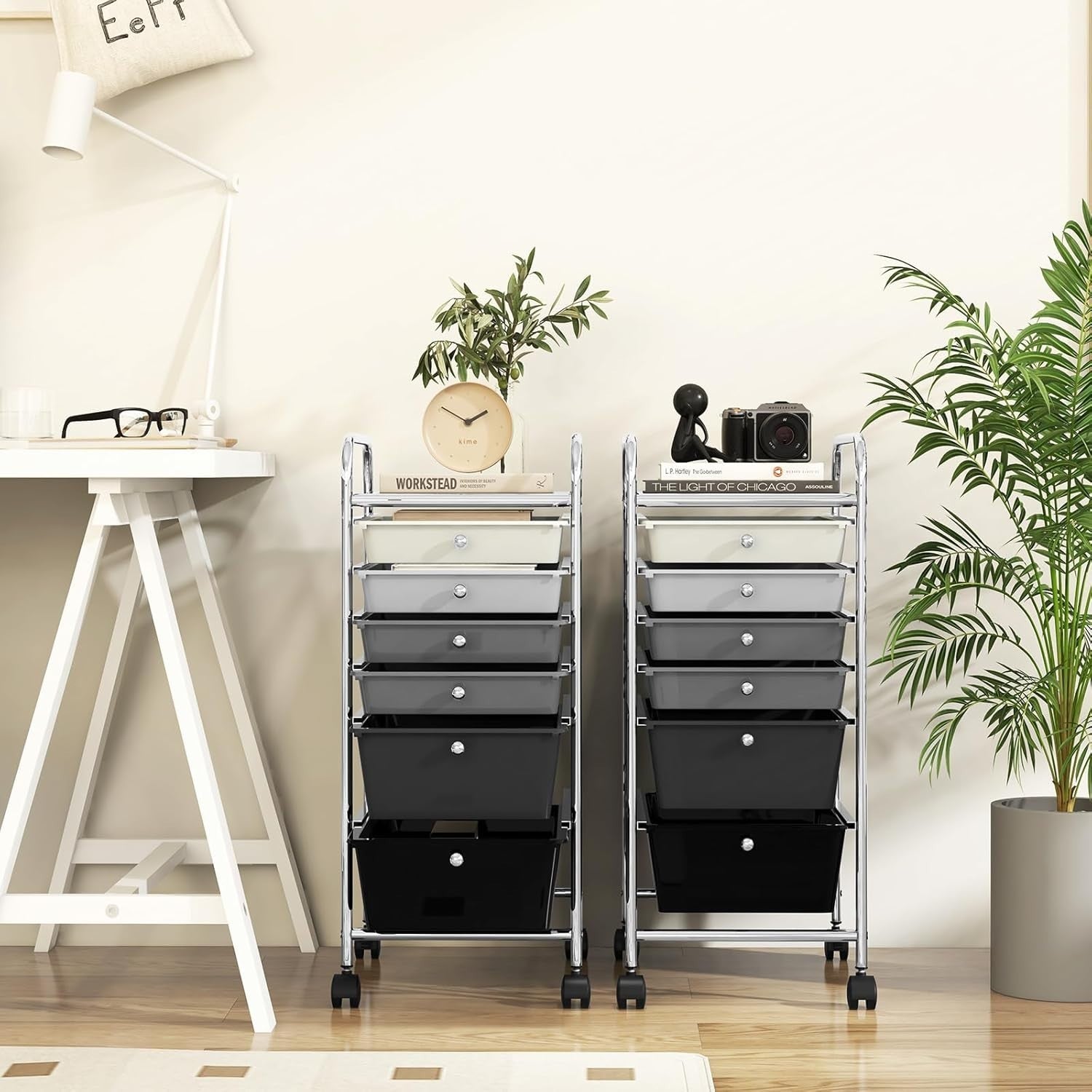 6 Drawer Gradient Black Storage Trolley Rolling Organizer with Wheels