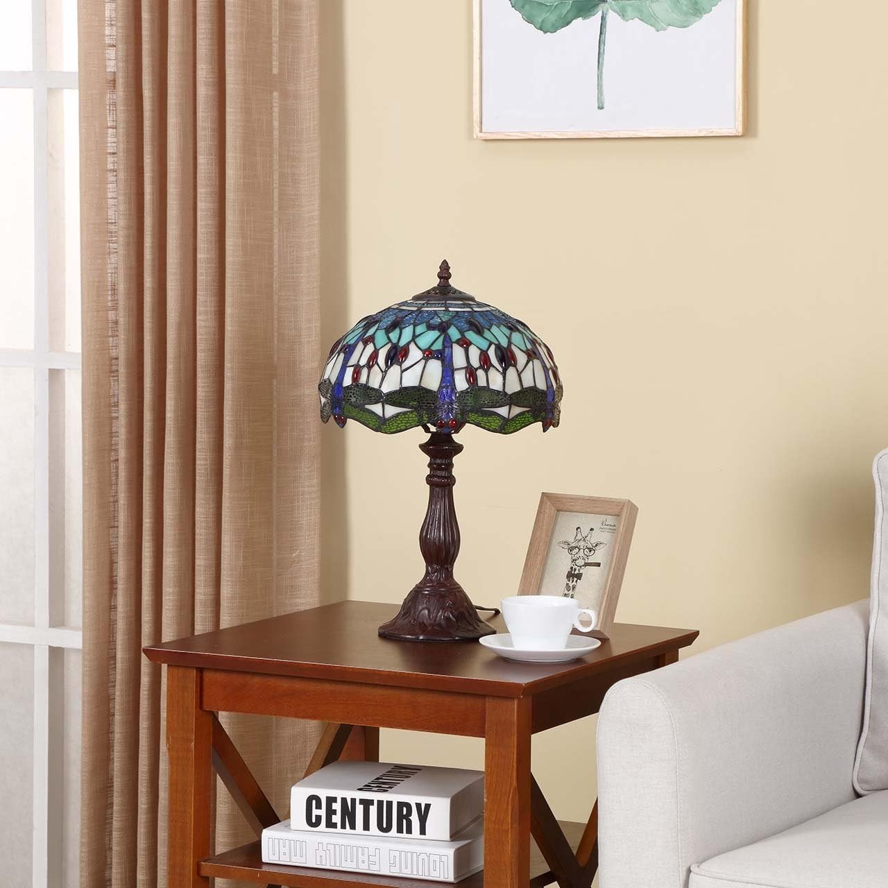 Tiffany Style Dragonfly Stained Glass Table Lamp 18in Bedside Light