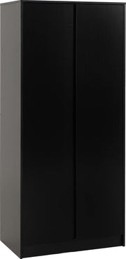 Black 2 Door Wardrobe with Soft-Close Hinges & Push-Open Doors - Bedroom Storage