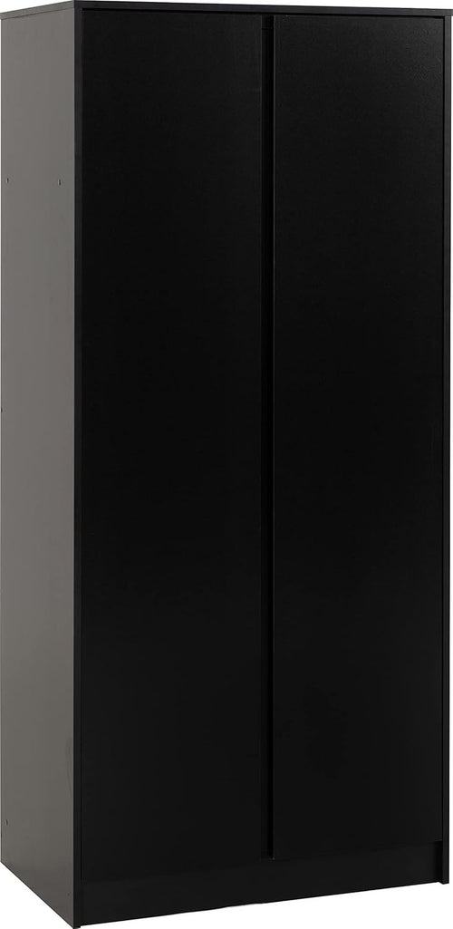 Black 2 Door Wardrobe with Soft-Close Hinges & Push-Open Doors - Bedroom Storage