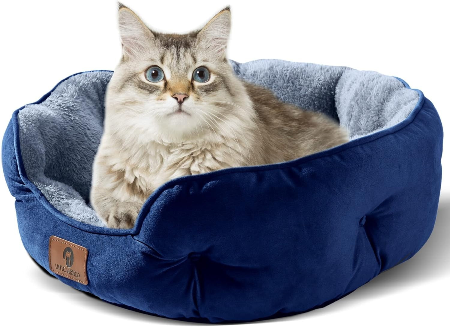 Medium Dog Cat Bed 25in Sherpa Fleece Washable Pet Bed Non Slip Blue