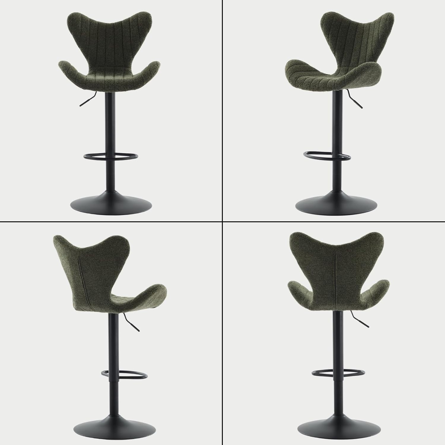 Green Wing-Back Bar Stools Set of 2 | Polyester Seat, Swivel & Adjustable