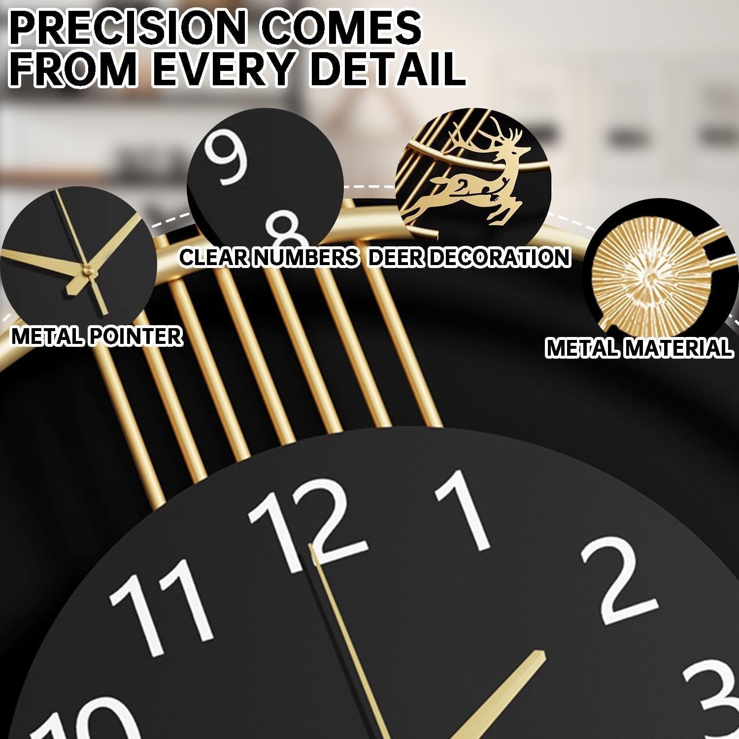 Modern Silent Wall Clock Large Gold Art Deco Living Room Home Decor