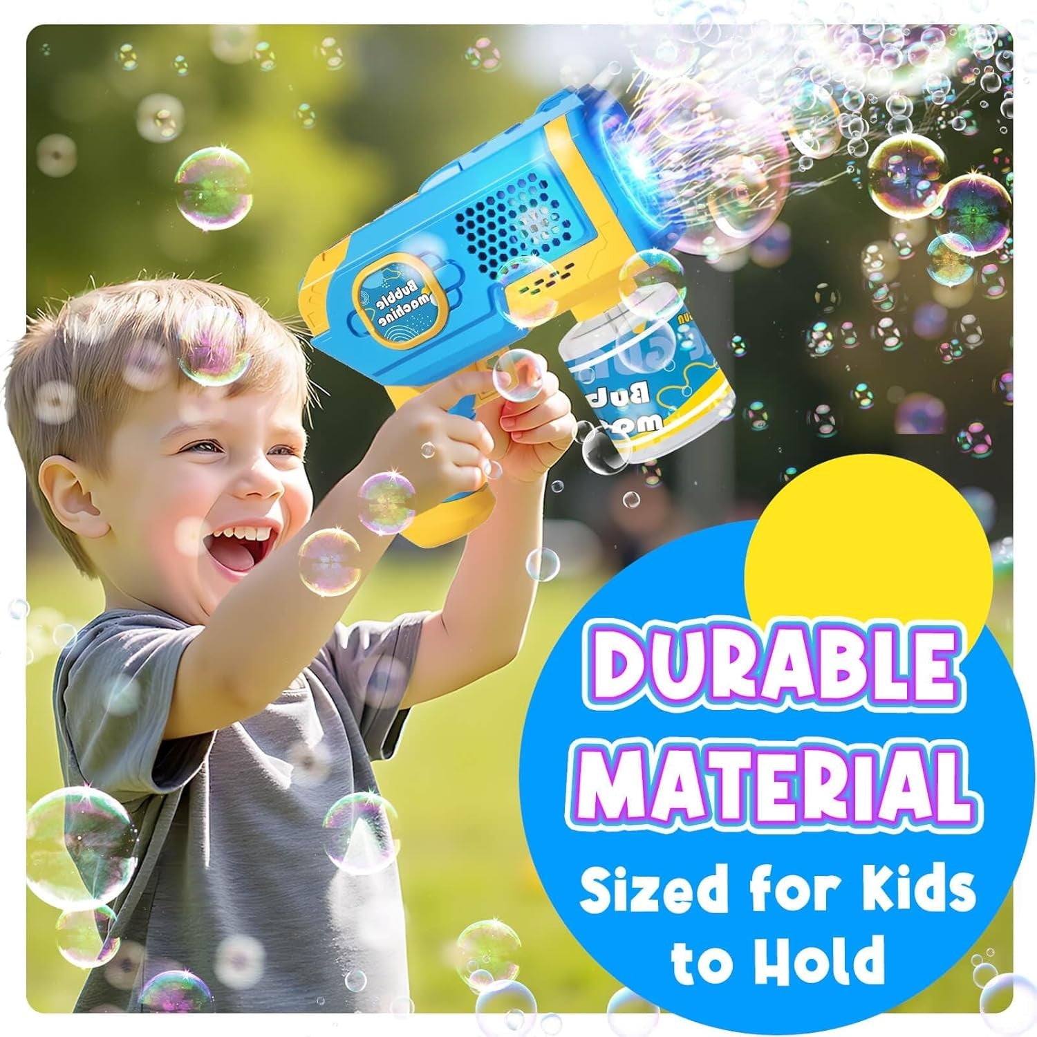 Kids Bubble Gun Light Up 8 Hole Bubble Blower Toy Blue