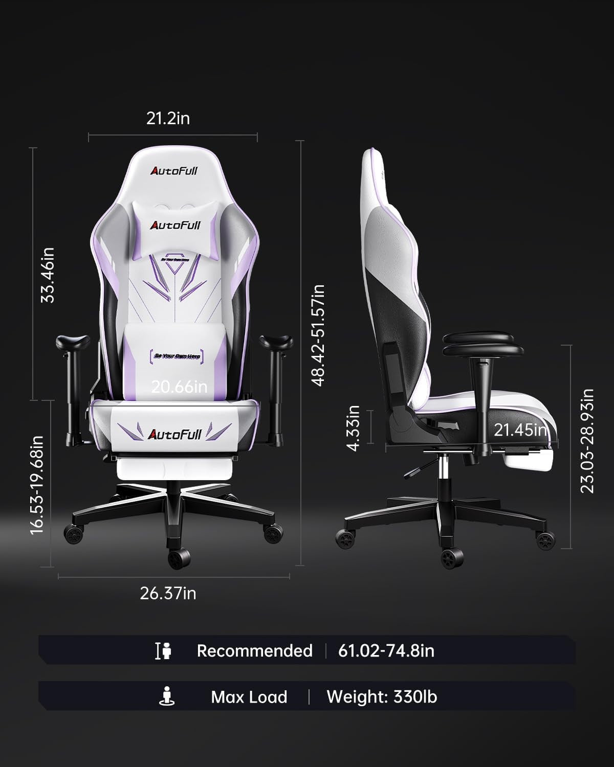 Ergonomic Gaming Chair Wide Seat Footrest Recliner White