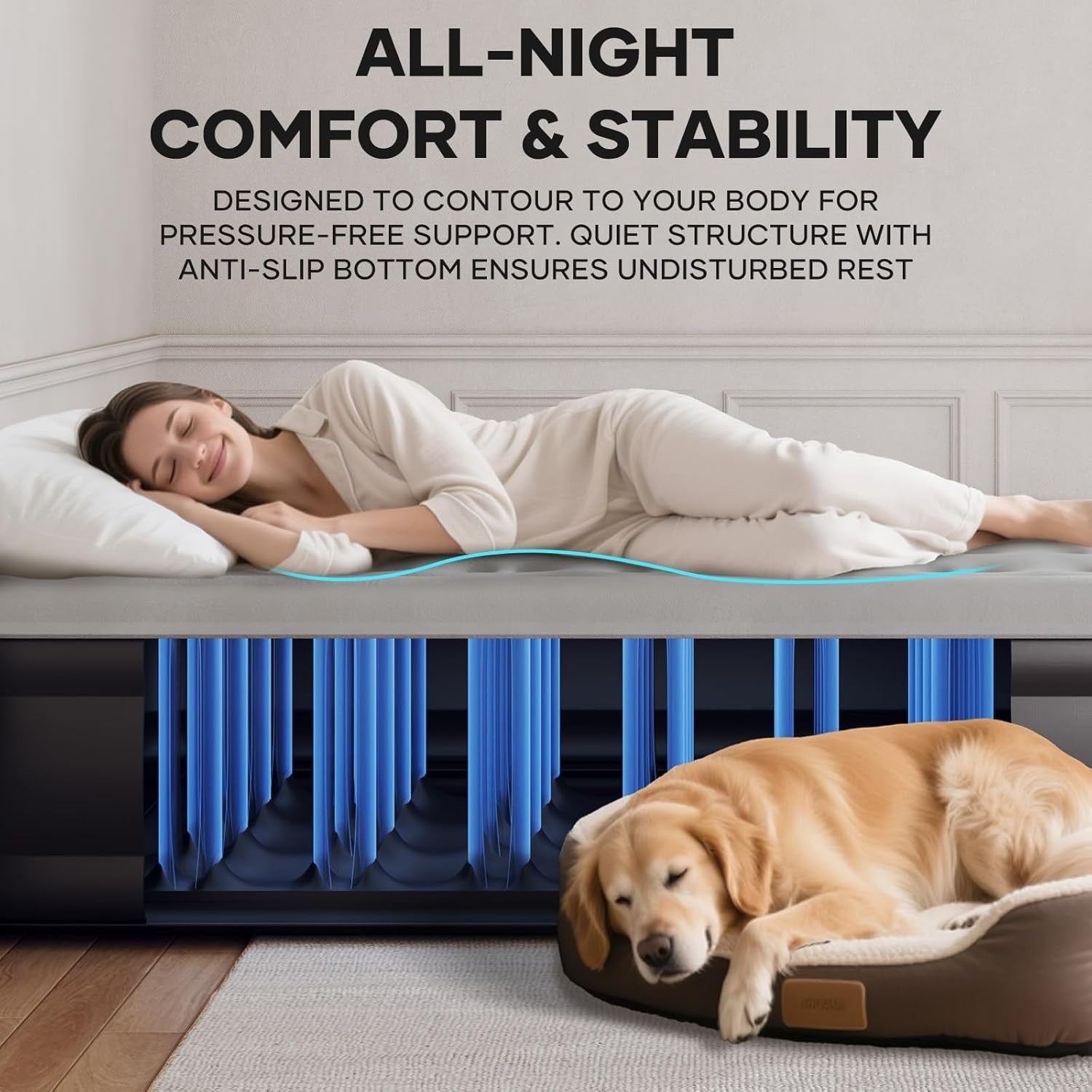 Double Air Mattress Built-In Pump 46cm High Self Inflating Guest Bed
