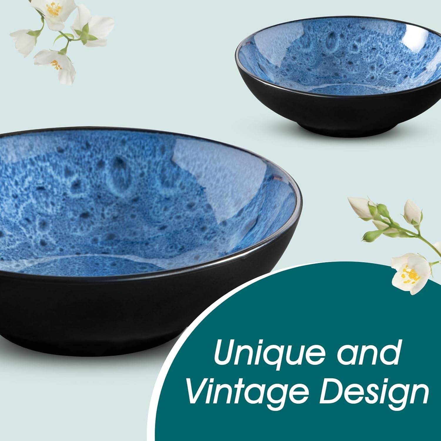 24pc Stoneware Dinnerware Set Blue Plates Bowls Vintage Reactive Glaze