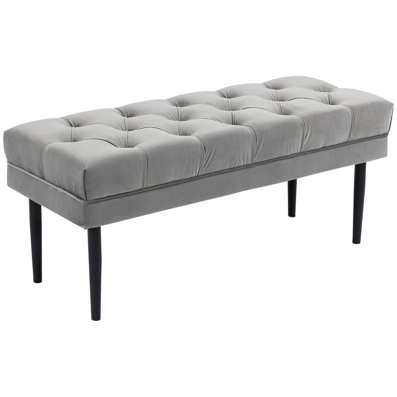 Grey Velvet End of Bed Bench Upholstered Button Tufted Hallway Seat 110cm