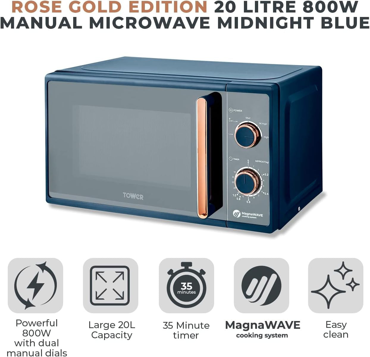 20L Microwave 800W Manual 5 Power Levels 35 Min Timer