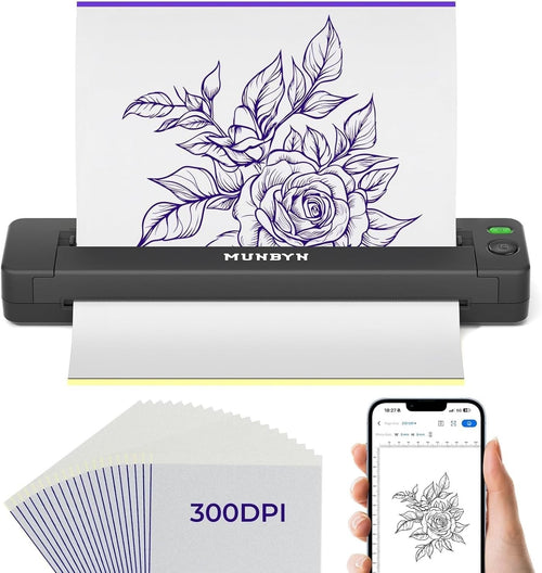 Black Wireless 300DPI Tattoo Stencil Printer Thermal Kit for Artists
