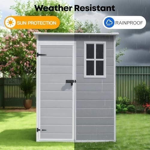 Panana Plastic Garden Storage Shed 5x2.6ft Lockable Outdoor Tool House