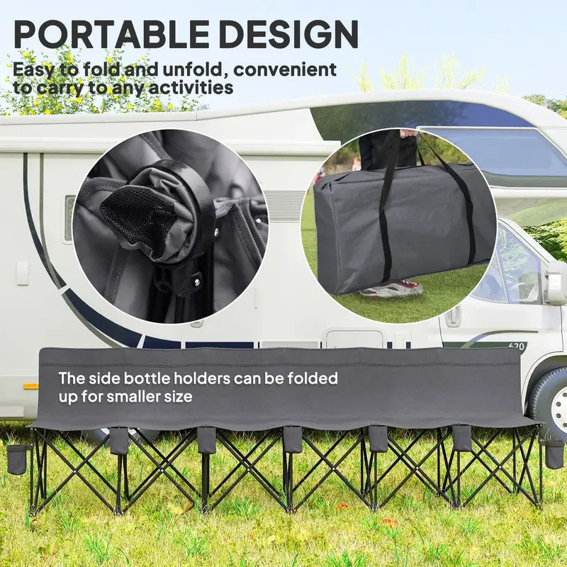 6 Seater Folding Sports Bench Outdoor Team Spectator Portable Charcoal Grey