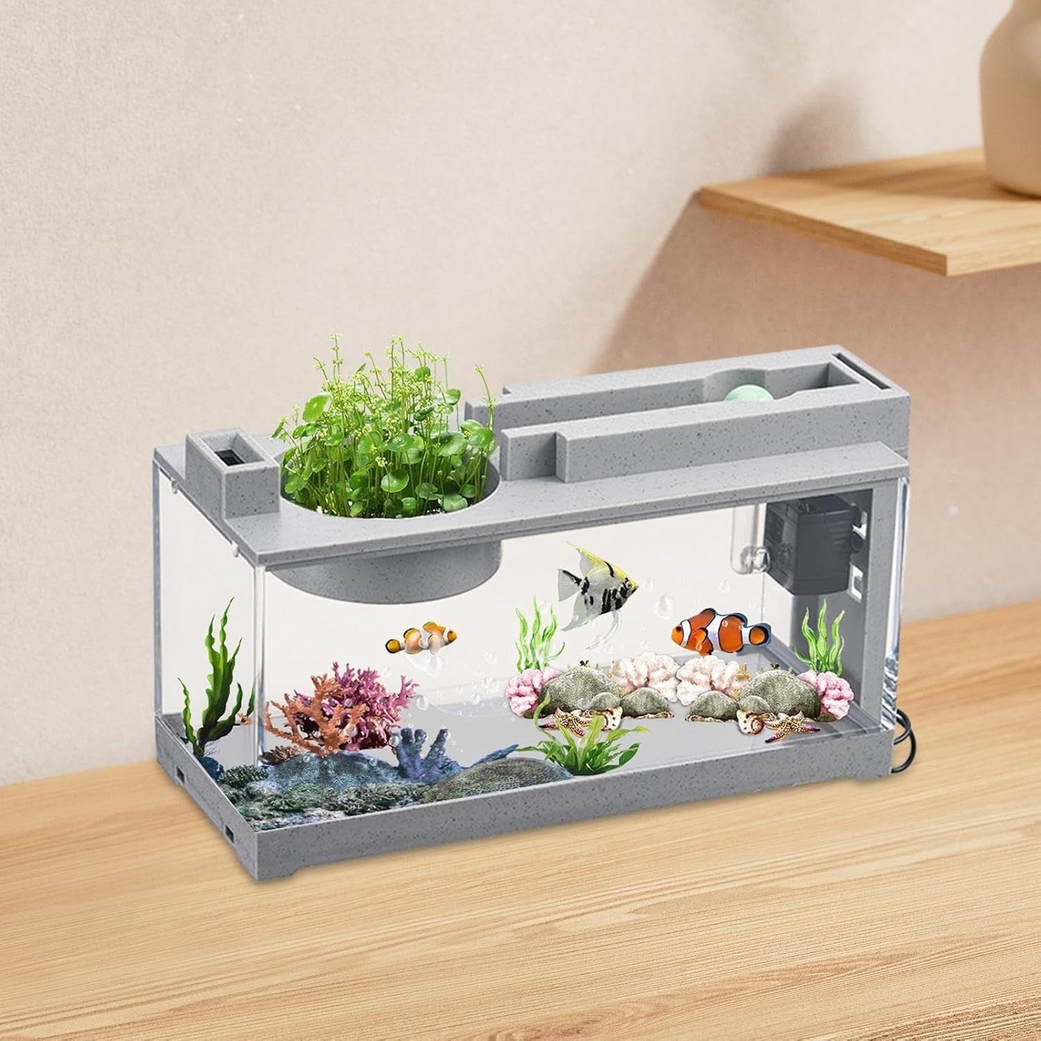 Mini Fish Tank with Silent Pump | Compact Desktop Aquarium for Turtle, Shrimp