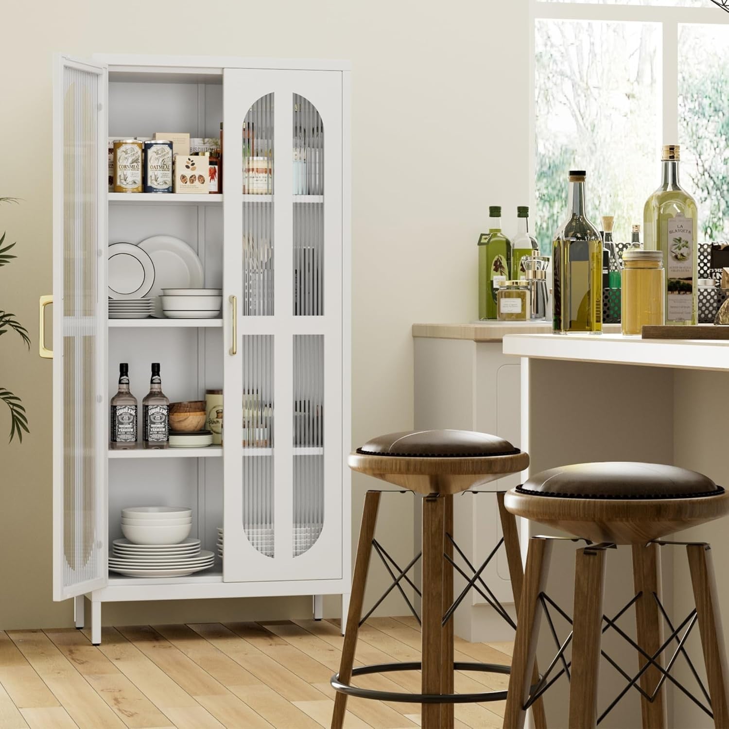Adjustable 4-Tier Metal Storage Cabinet with Glass Doors – 155cm Tall
