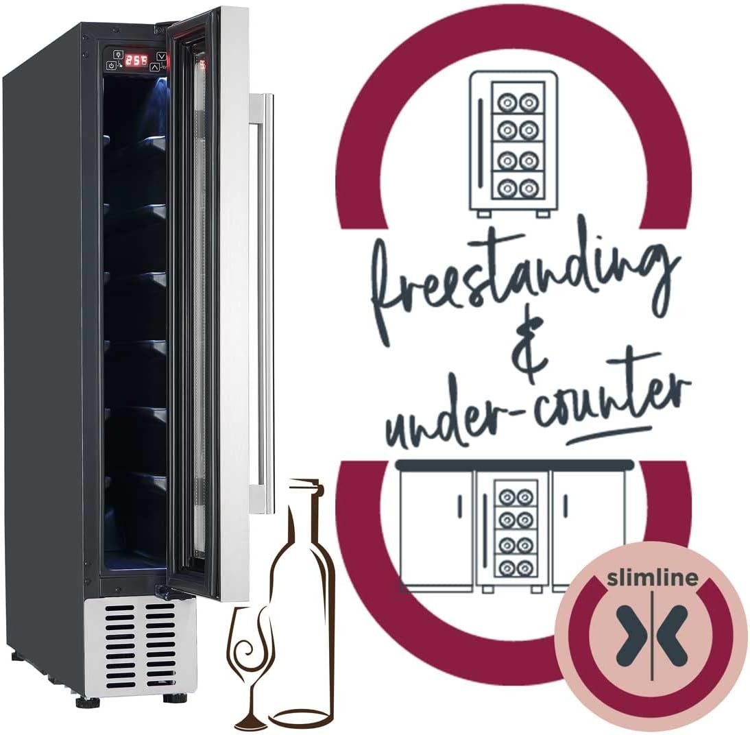 7 Bottle Slim Wine Cooler Under Counter Digital Touch Control Stainless Steel