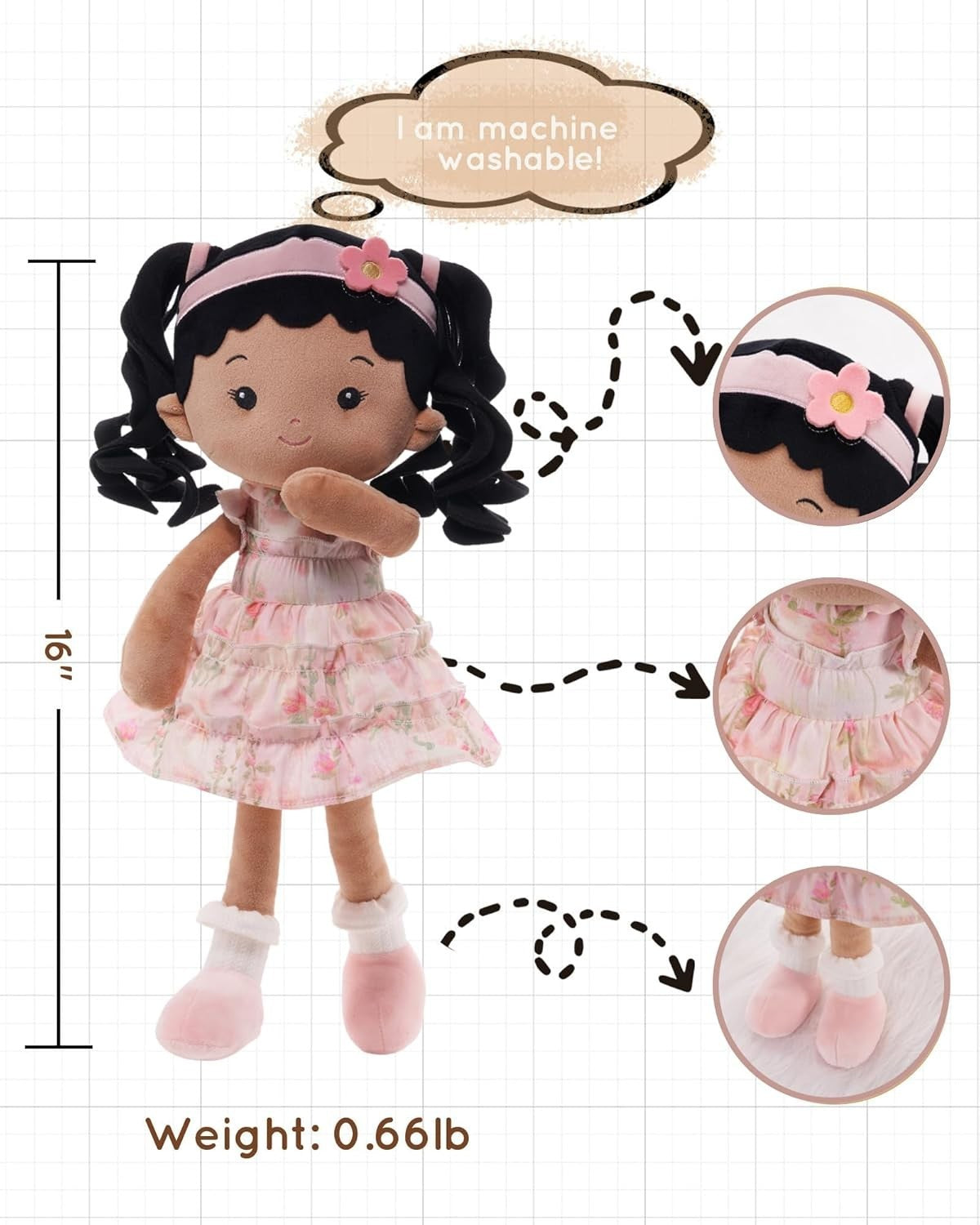 16in Personalised Soft Baby Rag Doll Plush Keepsake First Birthday Gift