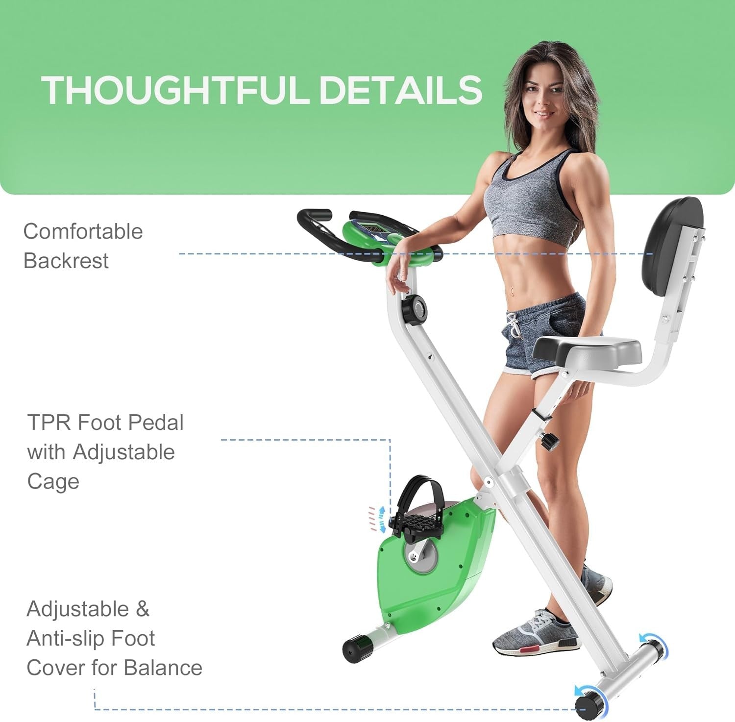 Folding Exercise Bike Green 8-Level Magnetic Resistance LCD Pulse Sensor