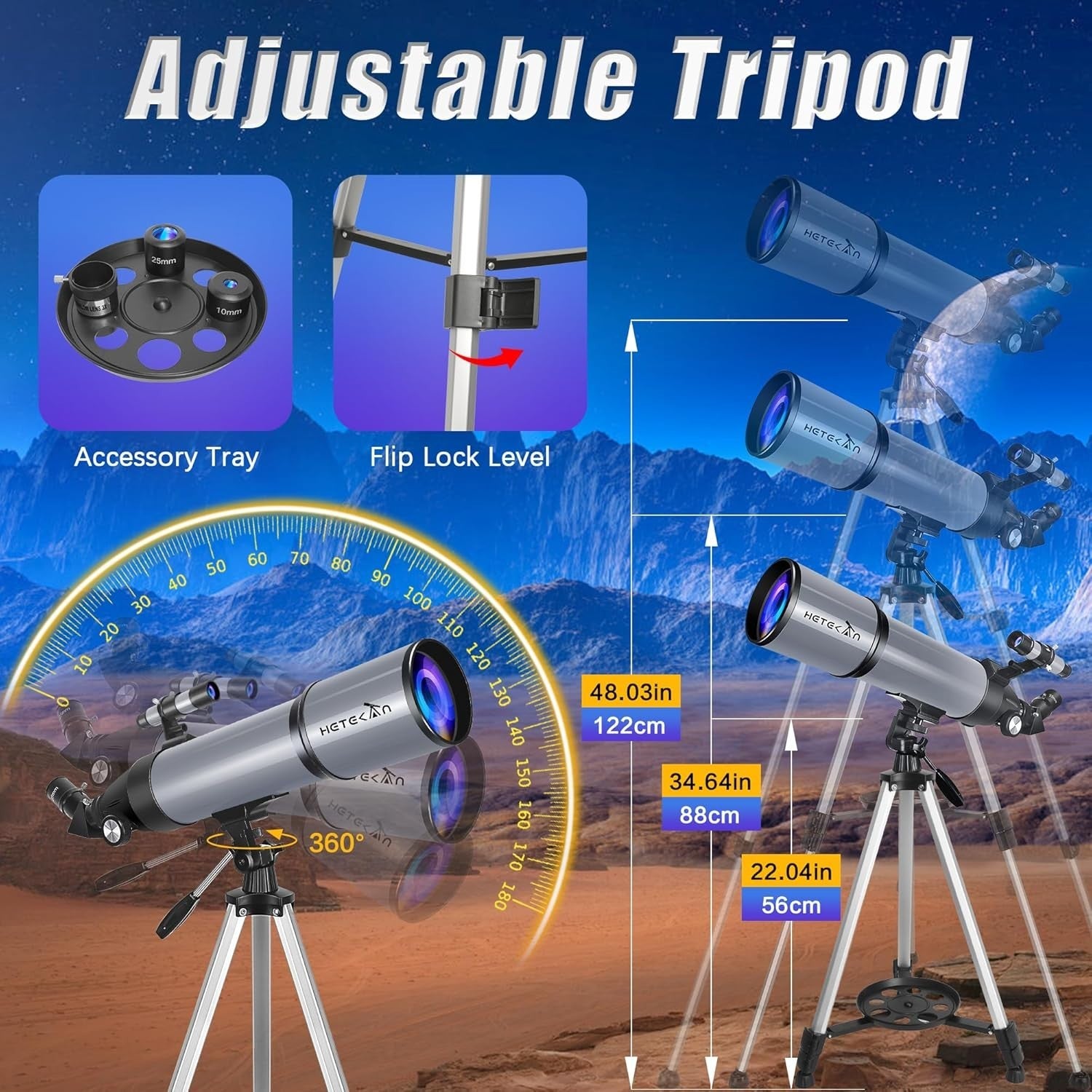 80mm Portable Refractor Telescope 600mm Long Range Moon Star Viewing