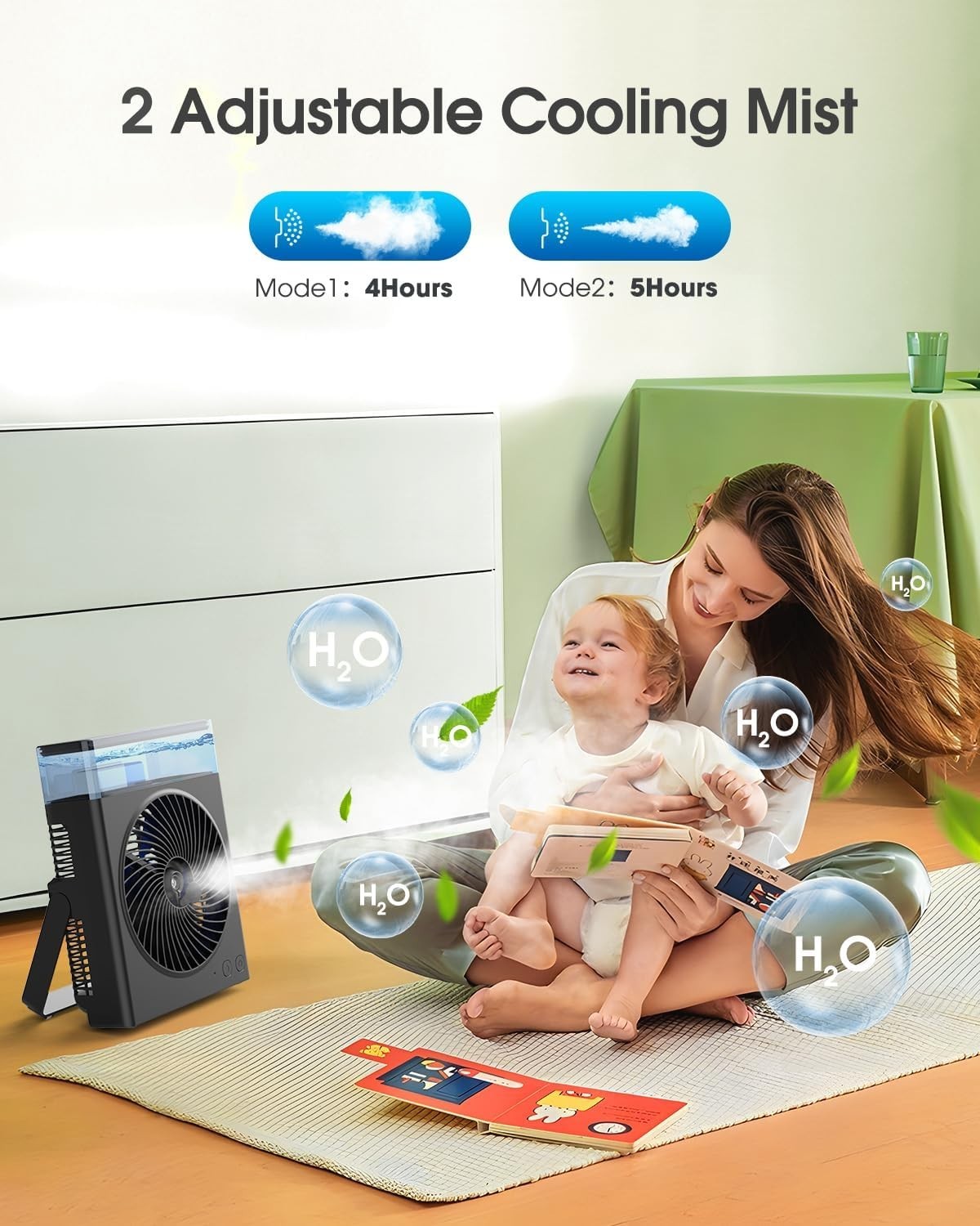8-Inch Misting Fan 16000mAh – Rechargeable Cooling Fan w/ 600ml Water Tank Black