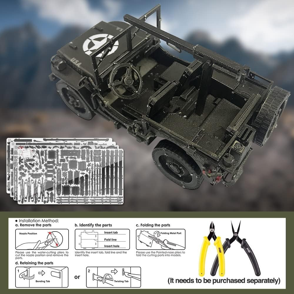 3D Metal Military Jeep Puzzle DIY Stainless Steel Model Kit 221 Pieces
