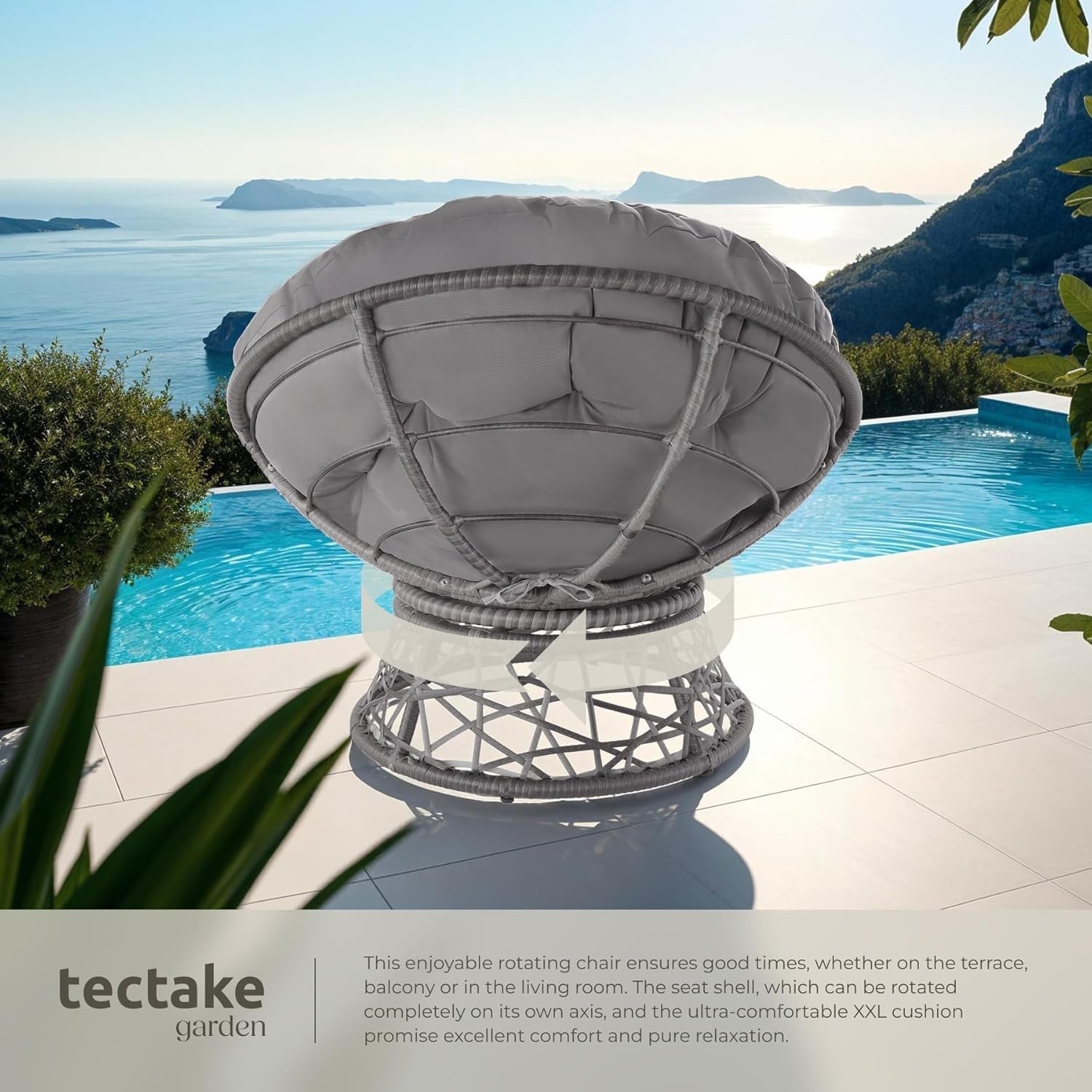 360° Swivel Rattan Garden Chair with Thick Cushion Patio Balcony Lounger