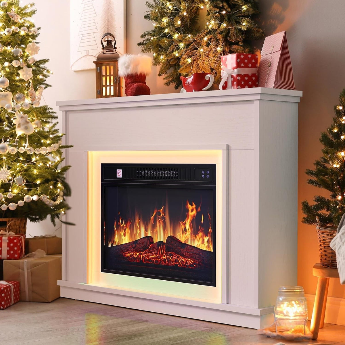 White LED Electric Fireplace Heater Surround Remote 16 Colour Timer 26”