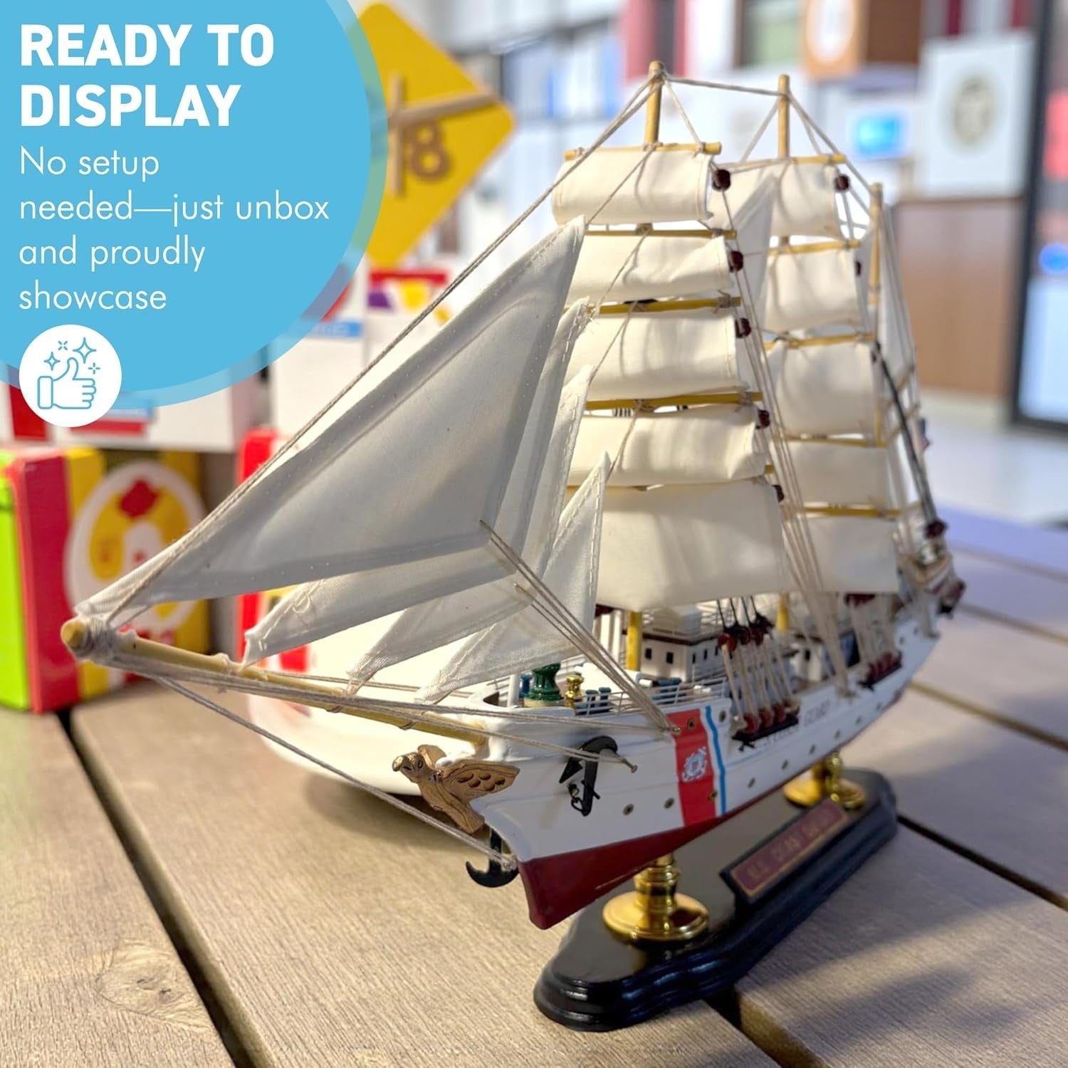Wooden Coast Guard Cutter Ship Model 51cm Nautical Display Replica Ornament