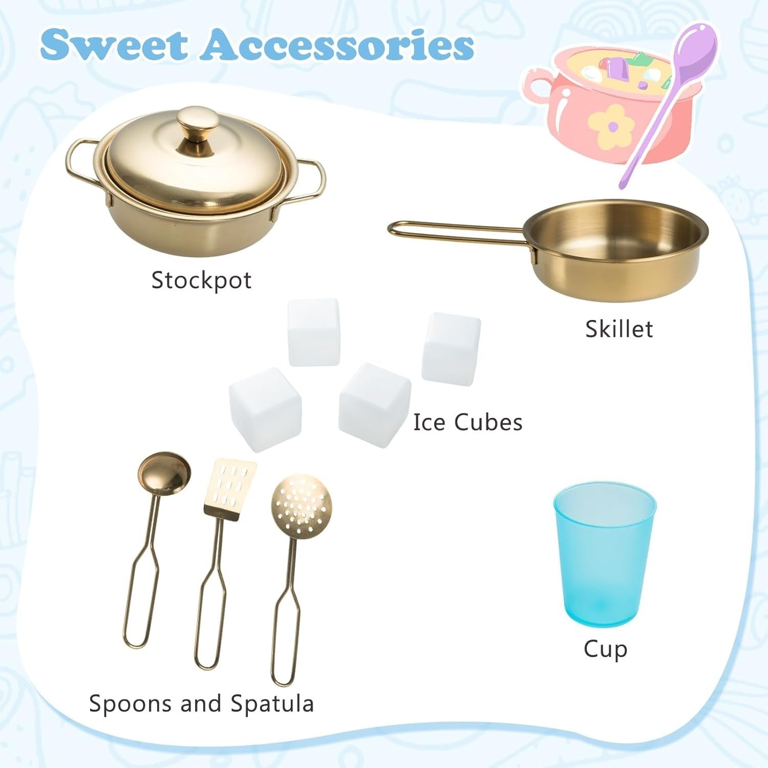 Kids Wooden Play Kitchen Blackboard Ice Maker Microwave Beige Toy