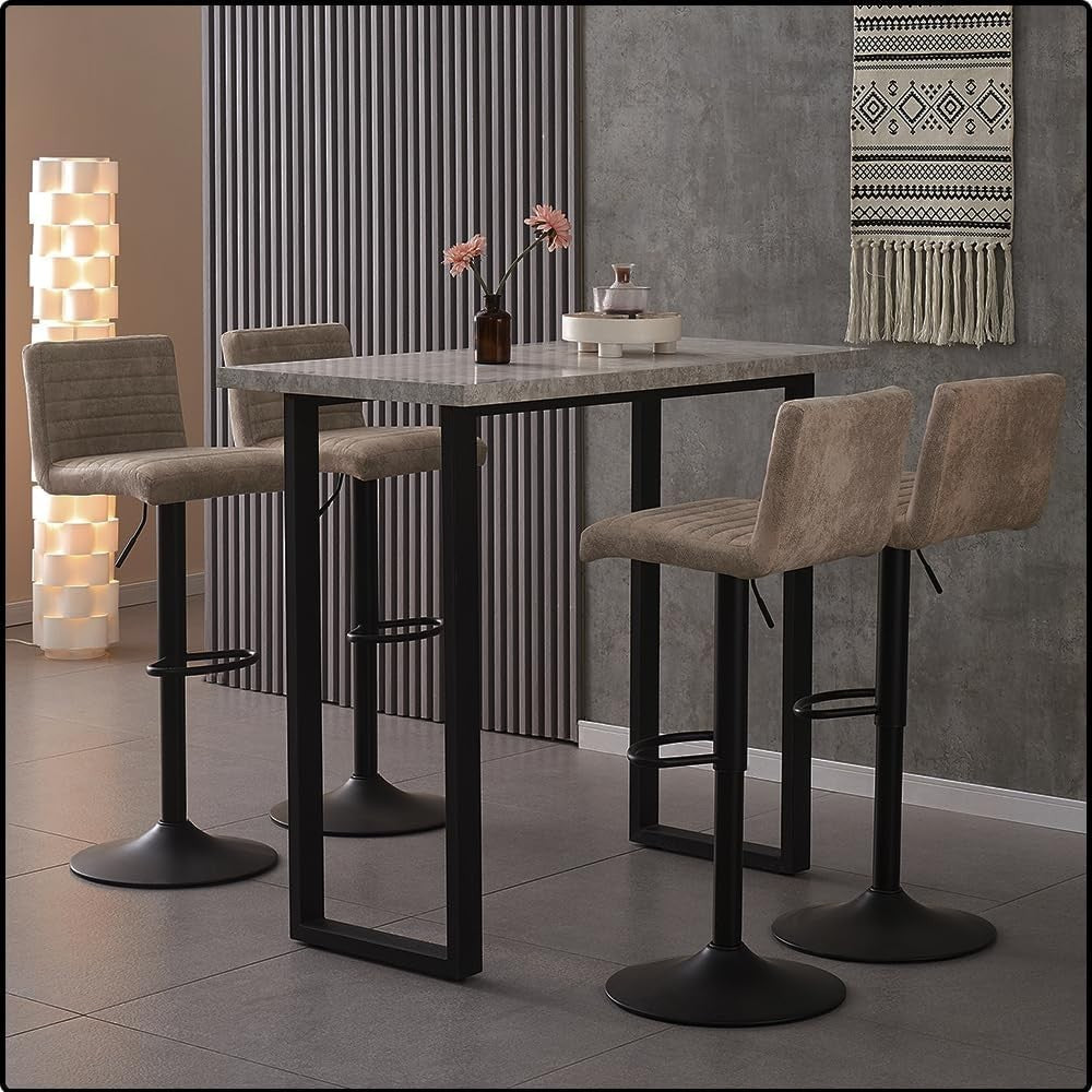Vintage Beige Bar Stools Set of 2 – Adjustable Swivel Counter Chairs