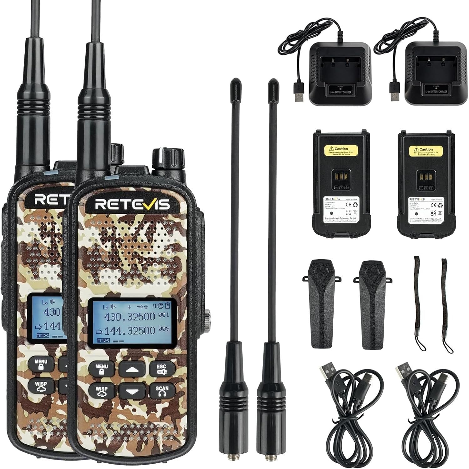 IP67 Waterproof Walkie Talkies Hunting Radio 2 Pack 2200mAh VOX