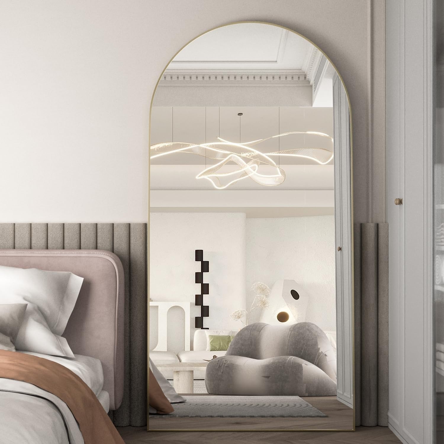 Large Gold Arch Floor Mirror 180x80cm Full Length Standing Dressing