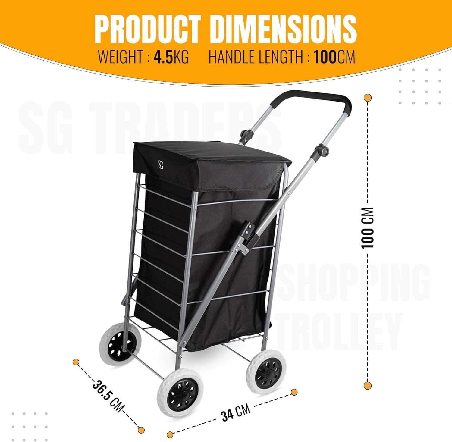Foldable 4-Wheel Shopping Trolley Cart with Removable Bag - Heavy Duty