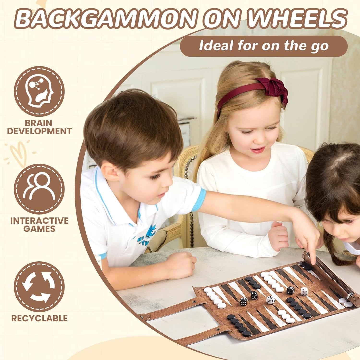 Roll Up Backgammon Set Portable Travel Board PU Leather Classic Strategy