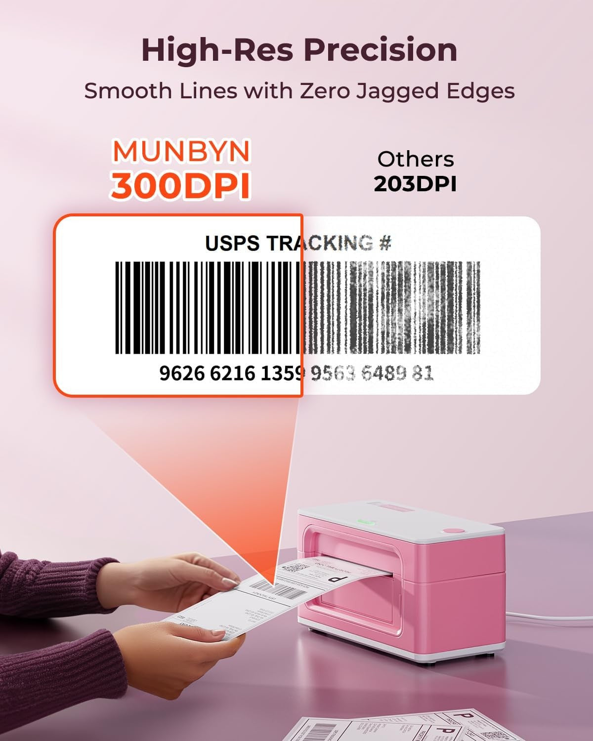 4x6 Bluetooth Thermal Label Printer 300DPI Shipping Pink