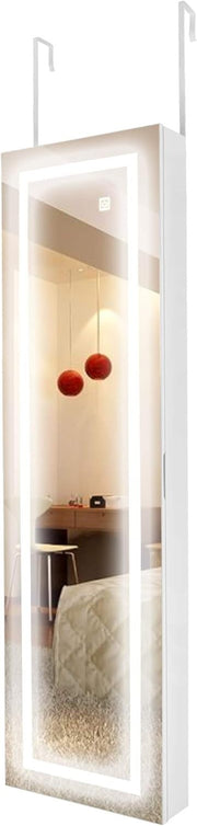 Wall Mounted Jewelry Cabinet LED Full Length Mirror Lockable Storage