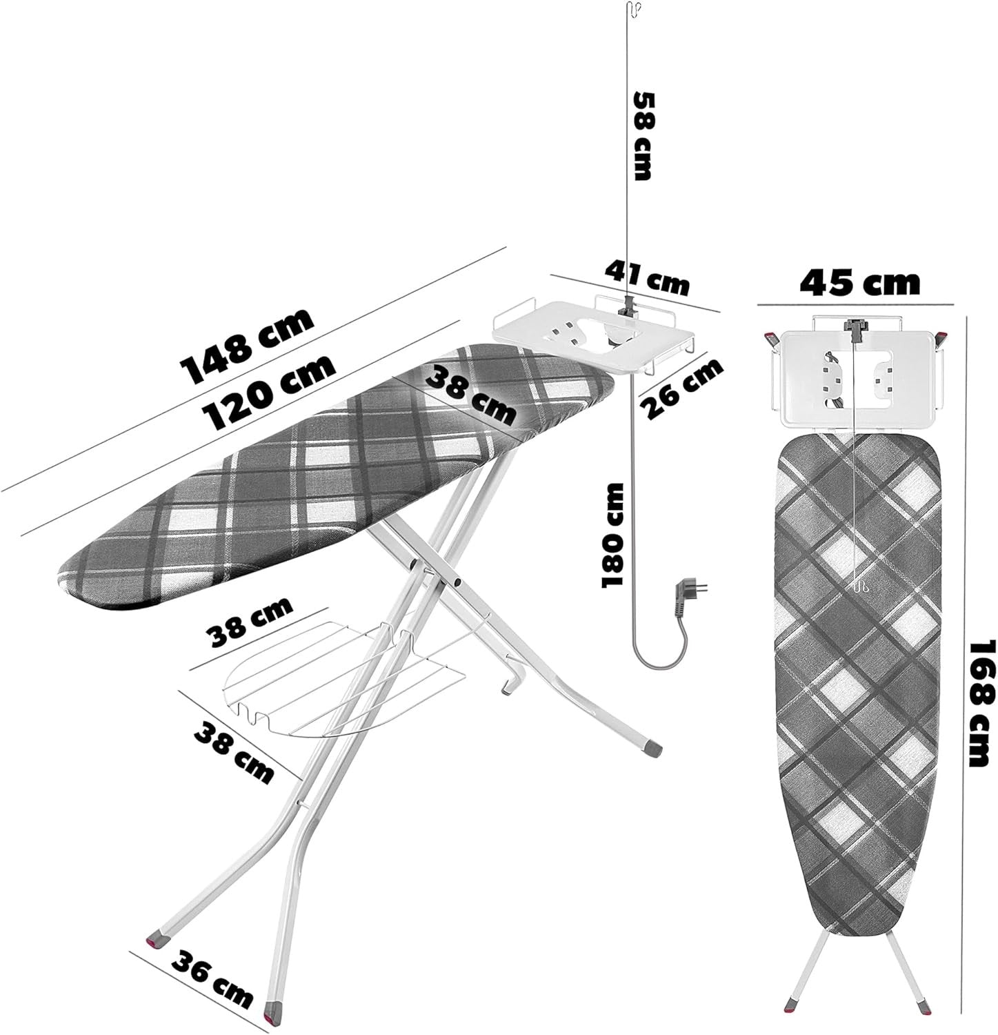 Extra Wide Steam Ironing Board Height Adjustable with Iron Rest Socket