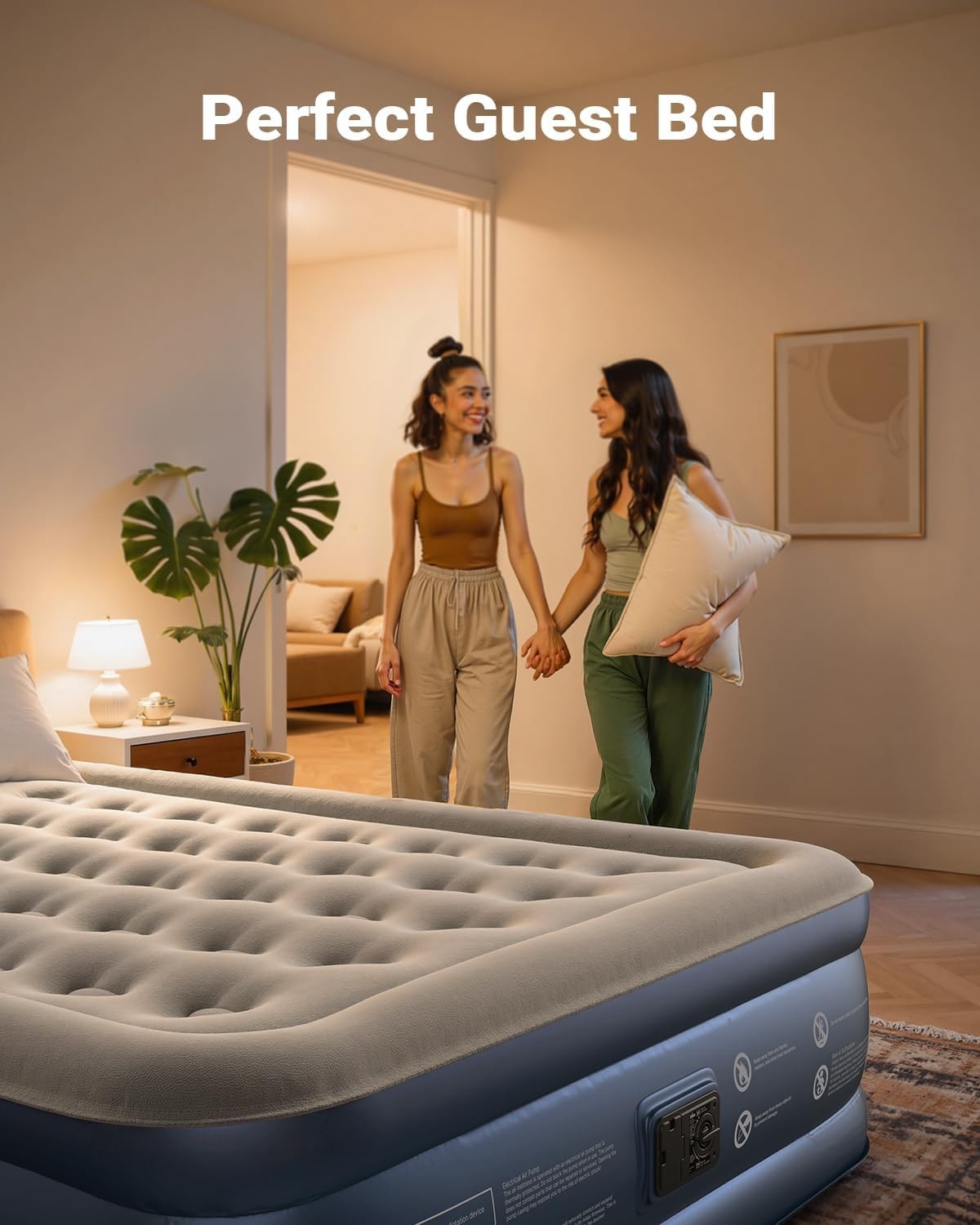 King Size Air Mattress Built-In Pump Quick Inflate Portable Bed 3 Min