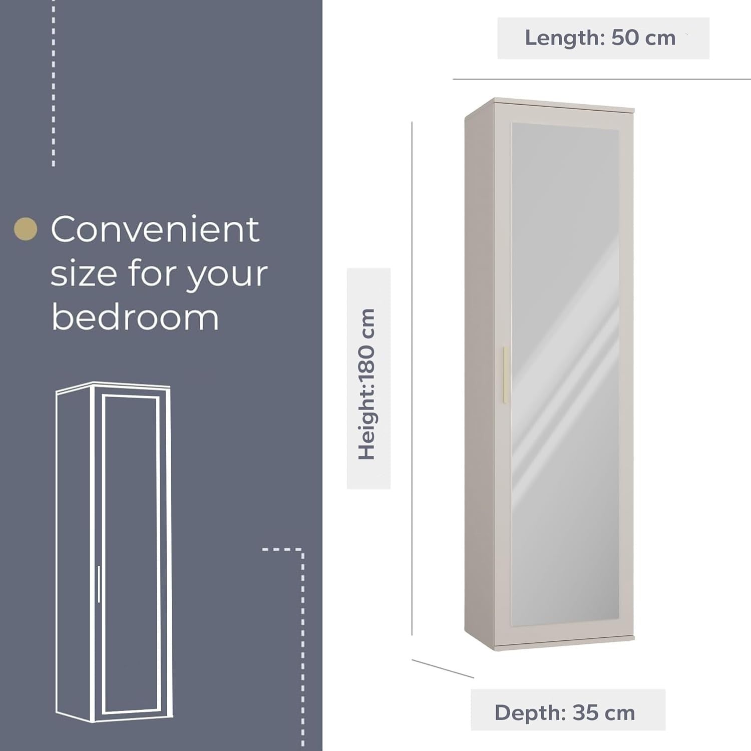 Modern Cashmere Single Wardrobe with Drawers, Hooks & Shoe Storage 180cm