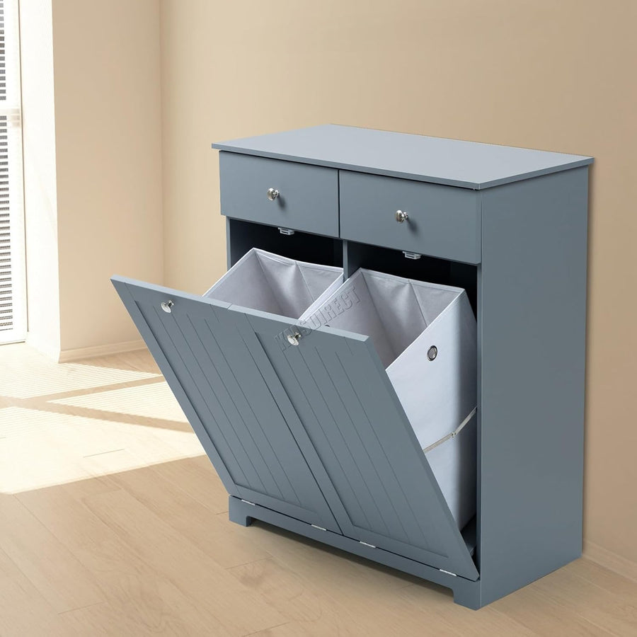 Tilt-Out Laundry Cabinet with 2 Baskets Modern Storage Unit Grey Drawers